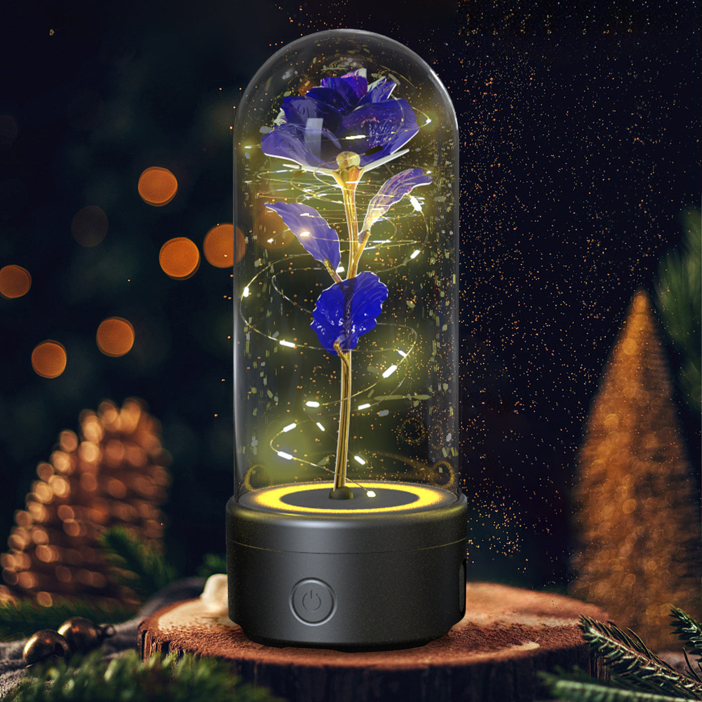 2-in-1 Rose LED Light with Bluetooth Speaker in Glass Dome