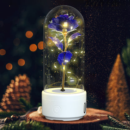 2-in-1 Rose LED Light with Bluetooth Speaker in Glass Dome