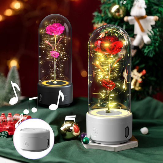 2-in-1 Rose LED Light with Bluetooth Speaker in Glass Dome