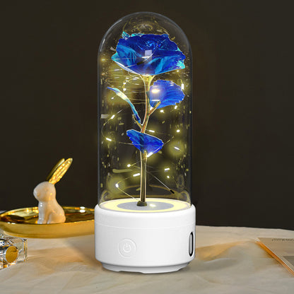 2-in-1 Rose LED Light with Bluetooth Speaker in Glass Dome