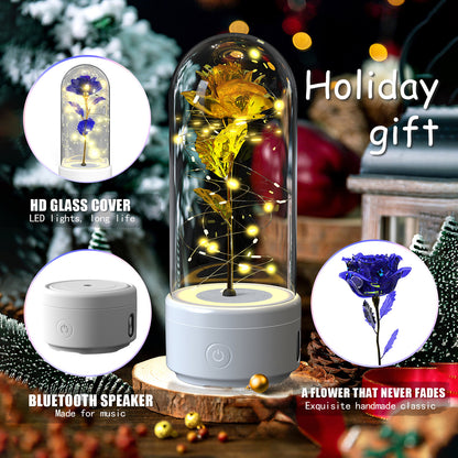 2-in-1 Rose LED Light with Bluetooth Speaker in Glass Dome