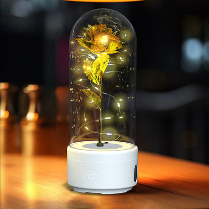 2-in-1 Rose LED Light with Bluetooth Speaker in Glass Dome